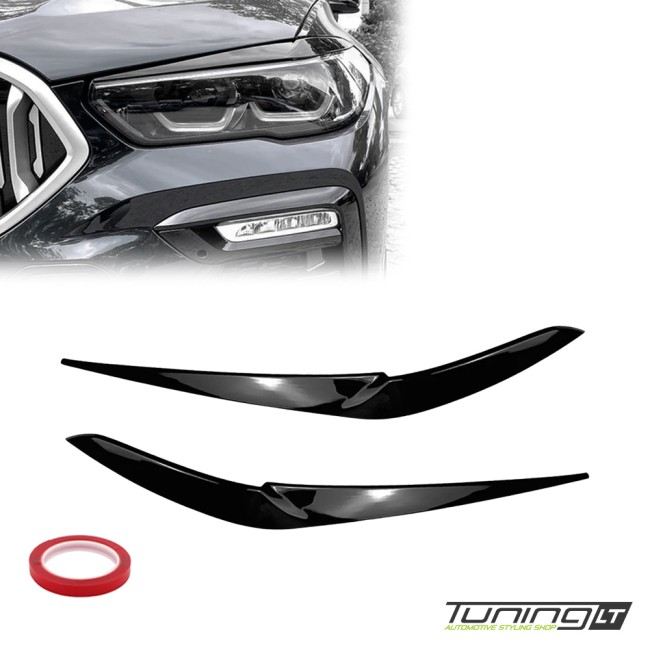 Priekinių Žibintų Apdaila, komplektas skirtas BMW X5 G05 / X6 G06 PRE-LCI (18-23), juoda blizgi Priekinių Žibintų Apdaila, komplektas skirtas BMW X5 G05 / X6 G06 PRE-LCI (18-23), juoda blizgi