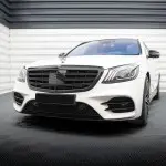 S65 išvaizdos Priekinės Grotelės skirtos Mercedes-Benz W222 (13-20) be Night View Assist, juodos blizgios