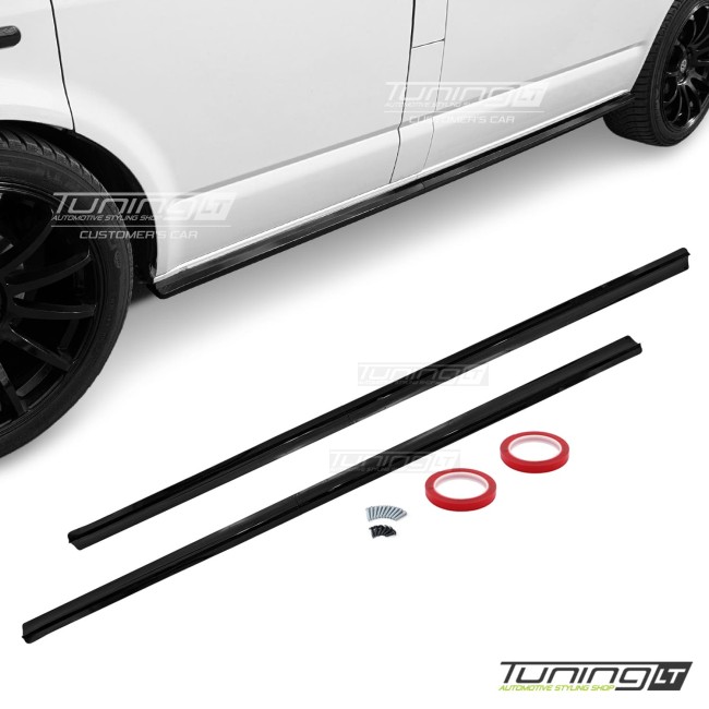 Poslenksčiai / Slenksčių Apdailos, komplektas skirtas VW T5 / T5.1 / T6 / T6.1 su trumpa baze, juodi blizgūs Poslenksčiai / Slenksčių Apdailos, komplektas skirtas VW T5 / T5.1 / T6 / T6.1 su trumpa baze, juodi blizgūs