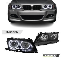 Headlights set with LED Angel Eyes for BMW E46...