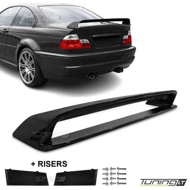 HM-style Spoileris ant Bagažinės + paaukštinimai, komplektas skirtas BMW E46 sedan / coupe, juodas blizgus HM-style Spoileris ant Bagažinės + paaukštinimai, komplektas skirtas BMW E46 sedan / coupe, juodas blizgus