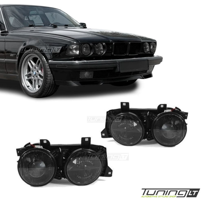 Headlights for BMW E32 / E34 (87-96), smoked with lenses and crosshairs