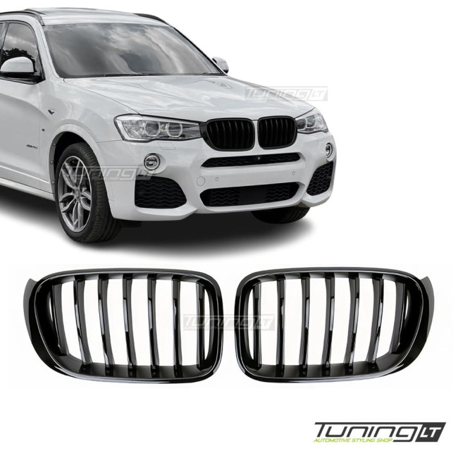 Priekinės grotelės tinkančios BMW X3 F25 LCI / X4 F26, juodos blizgios