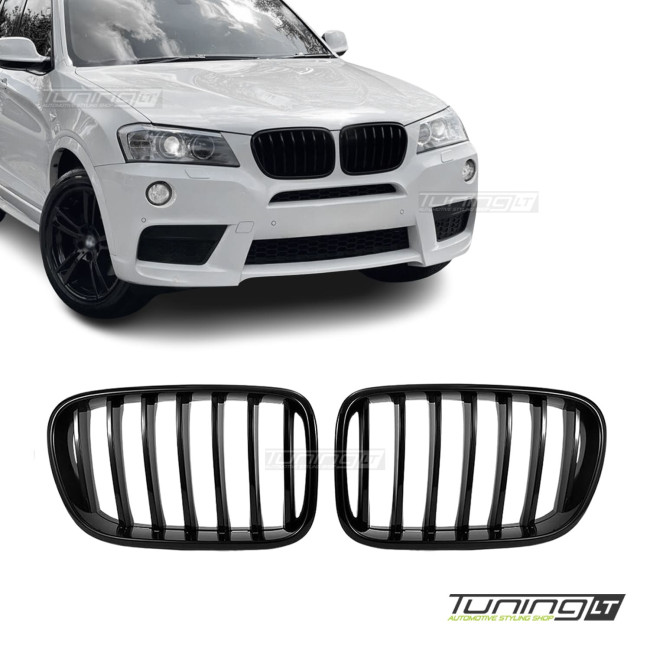 Priekinės Grotelės, komplektas skirtas BMW X3 F25 PRE-LCI (11-14), juodos blizgios Priekinės Grotelės, komplektas skirtas BMW X3 F25 PRE-LCI (11-14), juodos blizgios