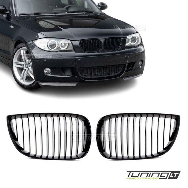 Front Kidney Grille set for BMW E81 / E87, glossy black