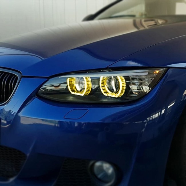For BMW E92 / E93 Headlights set with 3D LED Yellow Angel Eyes