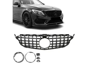 Panamericana GT išvaizdos Priekinės Grotelės, skirtos Mercedes-Benz W205 / S205 / C205 (14-21), juodos blizgios