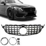 Panamericana GT išvaizdos Priekinės Grotelės, skirtos Mercedes-Benz W205 / S205 / C205 (14-21), juodos blizgios