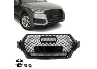 RS išvaizdos Priekinės Grotelės skirtos Audi Q7 / SQ7 4M pre-facelift (15-19), juodos blizgios