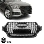 RS išvaizdos Priekinės Grotelės skirtos Audi Q7 / SQ7 4M pre-facelift (15-19), juodos blizgios