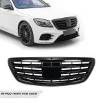 S65 išvaizdos Priekinės Grotelės skirtos Mercedes-Benz W222 (13-20) be Night View Assist, juodos blizgios