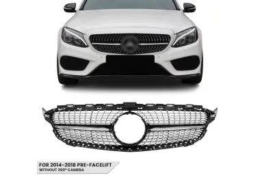 Diamond Priekinės Grotelės, skirtos Mercedes-Benz W205 / S205 / C205 (14-18) pre-facelift, juodos + chromuotos