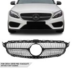 Diamond Front Grille for Mercedes-Benz W205 / S205 / C205 (14-18) pre-facelift, without camera, chrome + black