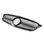Diamond Front Grille for Mercedes-Benz W205 / S205 / C205 (18-21) facelift, with camera, chrome + black