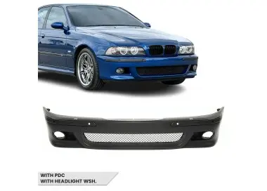 Priekinis M bamperis skirtas BMW E39, su PDC, su žibintų apiplovimų angomis