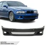 Priekinis M bamperis skirtas BMW E39, su PDC, su žibintų apiplovimų angomis