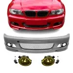M-Tech Priekinis Bamperis, skirtas BMW E46 (99-06) coupe / cabrio, su geltonais priešrūkiniais
