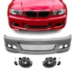 M-Tech Priekinis Bamperis, skirtas BMW E46 (99-06) coupe / cabrio, su skaidriais priešrūkiniais