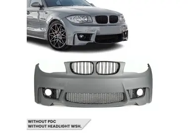 1M išvaizdos Priekinis Bamperis skirtas BMW E81 / E82 / E87 / E88, be PDC, be apiplovimų angų