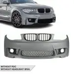 1M išvaizdos Priekinis Bamperis skirtas BMW E81 / E82 / E87 / E88, be PDC, be apiplovimų angų