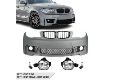 1M išvaizdos Priekinis Bamperis skirtas BMW E81 / E82 / E87 / E88, be PDC, be apiplovimų angų, su priešrūkiniais