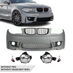 1M išvaizdos Priekinis Bamperis skirtas BMW E81 / E82 / E87 / E88, be PDC, be apiplovimų angų, su priešrūkiniais