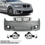 1M išvaizdos Priekinis Bamperis skirtas BMW E81 / E82 / E87 / E88, be PDC, be apiplovimų angų, su priešrūkiniais
