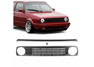Grotelės be ženkliuko + juostelė virš žibintų skirti VW Golf MK2