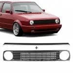 Grotelės be ženkliuko + juostelė virš žibintų skirti VW Golf MK2