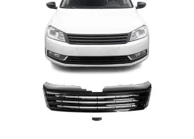 Priekinės grotelės be ženkliuko skirtos VW Passat B7 (10-15), juodos blizgios