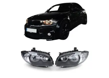 Priekiniai žibintai su geltonais angel eyes DEPO V1, komplektas skirtas BMW E81 / E82 / E87 / E88