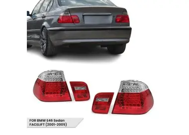 LED Galiniai Žibintai, komplektas skirtas BMW E46 (01-05) Sedan, skaidriais posūkiais