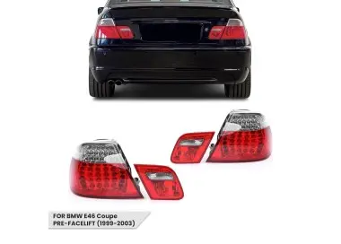 LED Galiniai Žibintai, komplektas skirtas BMW E46 (99-03) Coupe, su skaidriais posūkiais