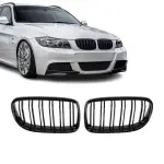 Performance dvigubos grotelės, komplektas skirtas BMW E90 / E91 LCI (08-11), juodos blizgios