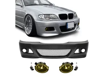 M3 išvaizdos Priekinis Bamperis, skirtas BMW E46 sedan / touring / coupe (98-05), su geltonais priešrūkiniais