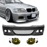 M3 išvaizdos Priekinis Bamperis, skirtas BMW E46 sedan / touring / coupe (98-05), su geltonais priešrūkiniais