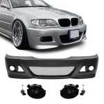 M3 išvaizdos Priekinis Bamperis, skirtas BMW E46 sedan / touring / coupe (98-05), su tamsintais priešrūkiniais