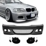 M3 išvaizdos Priekinis Bamperis, skirtas BMW E46 sedan / touring / coupe (98-05), su tamsintais priešrūkiniais
