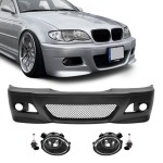 M3 style Front Bumper for BMW E46 sedan / touring / coupe (98-05), with clear fog lights