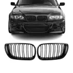 Performance, dvigubos priekinės grotelės, tinkančios BMW E46 sedan / touring (01-05), juodos blizgios