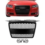 RS-style front grille for Audi A3 8P (05-08), matte black