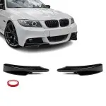 Front Bumper Splitters / Flaps, set for BMW E90 / E91 LCI M-Pack bumper, glossy black