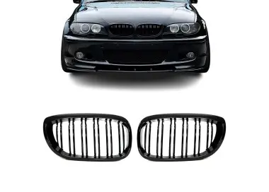 Performance priekinės grotelės, skirtos BMW E46 coupe / convertible (03-06) dvigubos, juodos blizgios