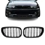 Performance priekinės grotelės, skirtos BMW E46 coupe / convertible (03-06) dvigubos, juodos blizgios