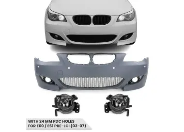 M look Priekinis Bamperis skirtas BMW E60 / E61 PRE-LCI (03-07) su 24 mm PDC angomis, su skaidriais priešrūkiniais