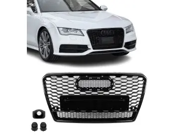 RS išvaizdos Priekinės Grotelės skirtos Audi A7 / S7 C7 (10-14) pre-facelift, juodos blizgios