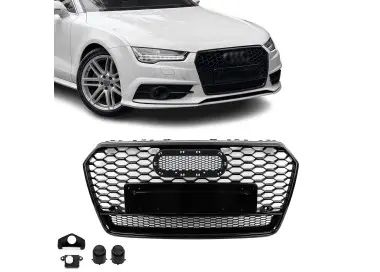 RS išvaizdos Priekinės Grotelės skirtos Audi A7 / S7 C7.5 (14-18) facelift, juodos blizgios