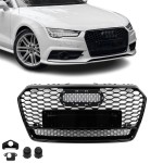 RS išvaizdos Priekinės Grotelės skirtos Audi A7 / S7 C7.5 (14-18) facelift, juodos blizgios