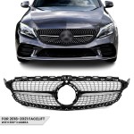 Diamond Front Grille for Mercedes-Benz W205 / S205 / C205 (18-21) facelift, with camera, chrome + black