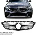 Diamond Front Grille for Mercedes-Benz W205 / S205 / C205 (18-21) facelift, with camera, chrome + black